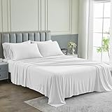 Pure Bedding Bed Sheets - Full Sheet Set [6-Piece, Heather White] - Hotel Luxury 1800 Brushed Microfiber - Soft and Breathable - Deep Pocket Fitted Sheet, Flat Sheet, Pillow Cases