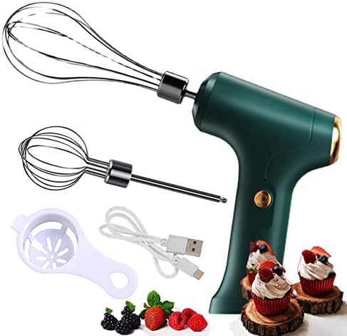 Mini Hand Mixer, Household Cordless Electric Hand Mixer,USB Rechargable Handheld Egg Beater with 2 Detachable Stir Whisks with 3 Speed Modes for Kitchen Baking and Baby Food