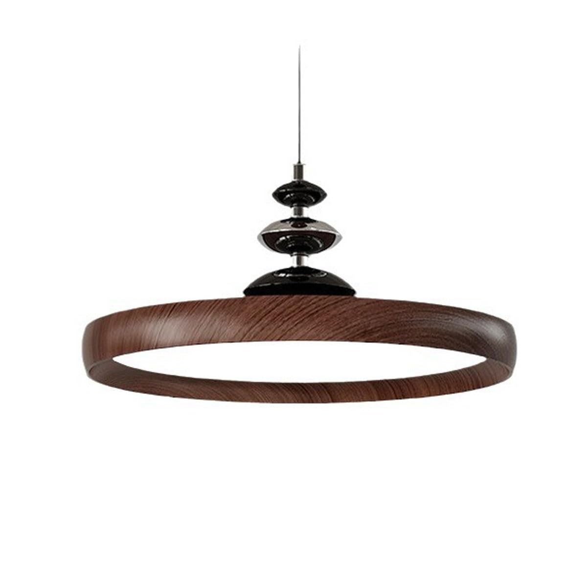 Lustre de luxe en bois de noyer et suspension artistique en fer ronde wabi-sabi