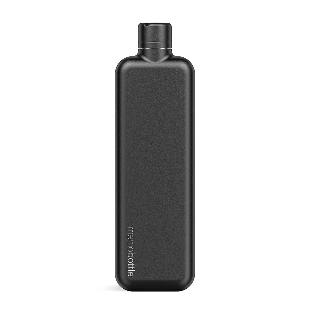 SLIM MEMOBOTTLE - Sleek BLACK | 20 oz / 600 ml | Stainless Steel Water Bottle for Modern Lifestyle, Gym & Trave 0.6 ليتر Black