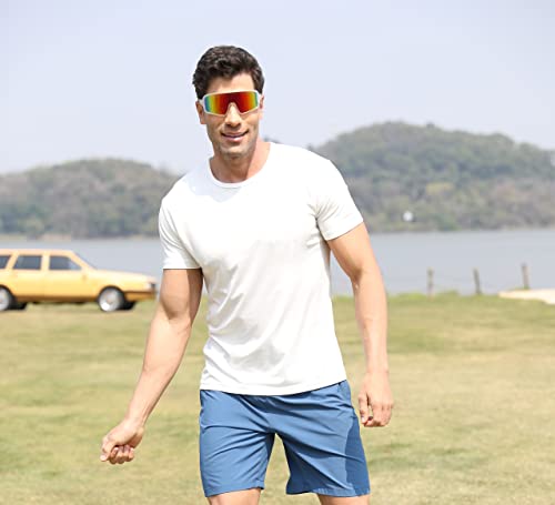 Wanwan Men And Women's Large Frame Fashion Cycling Sports 80S Sunglasses Baseball Visor Shades Running Driving Fishing (White Frame Gradient Red Lens) #TOP1