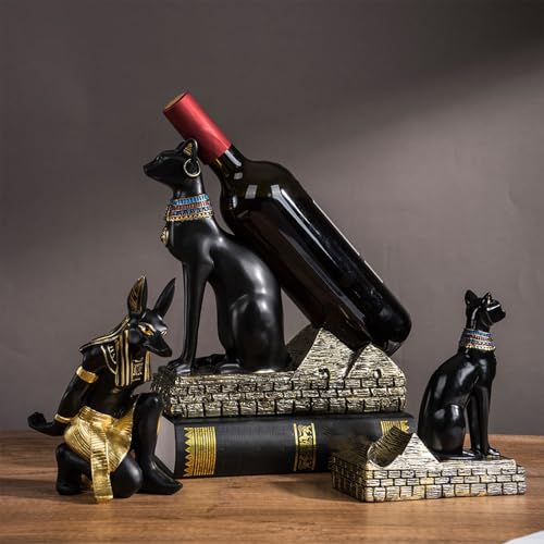 Exhibición de vino segura y elegante: soporte de resina con deidades egipcias 4