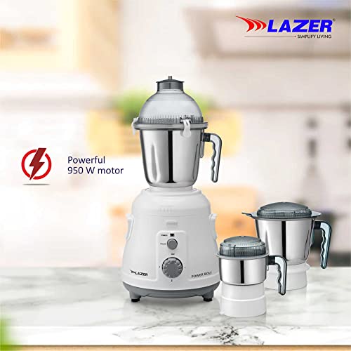 Image of Lazer Power Bolt 3 Jars 950W Mixer Grinder (White)