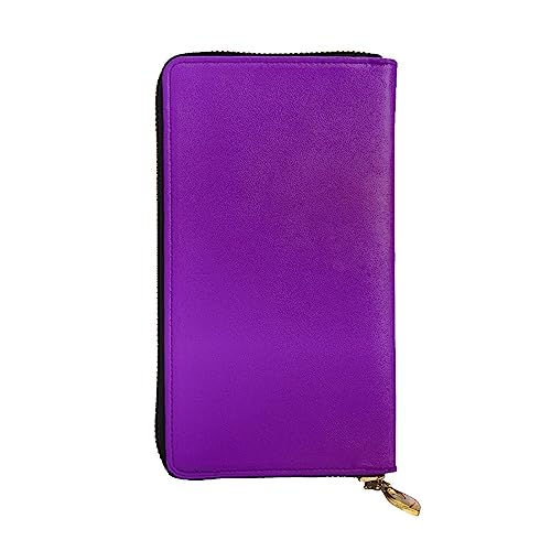 Solid color dark purple Leather Long Wallet, 12 Credit Card Slots, 3 Cash Slots, Coin Compartment, Unisex