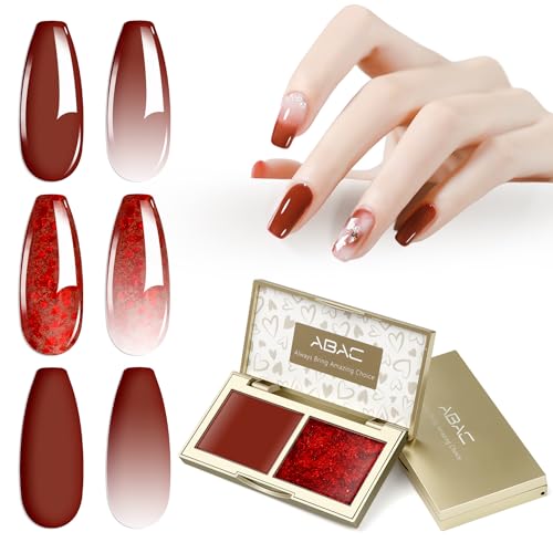 ABAC Ombre Patting Nail Art Set for Warm Holiday Designs,Brown & Red Glitter Solid Gel Duo,6g Full-Size