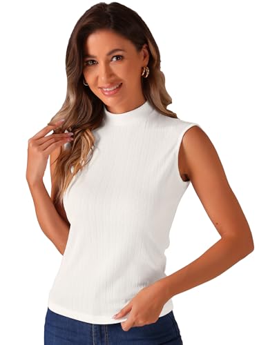 Chemisier d'été en tricot côtelé extensible avec col montant chic pour femme