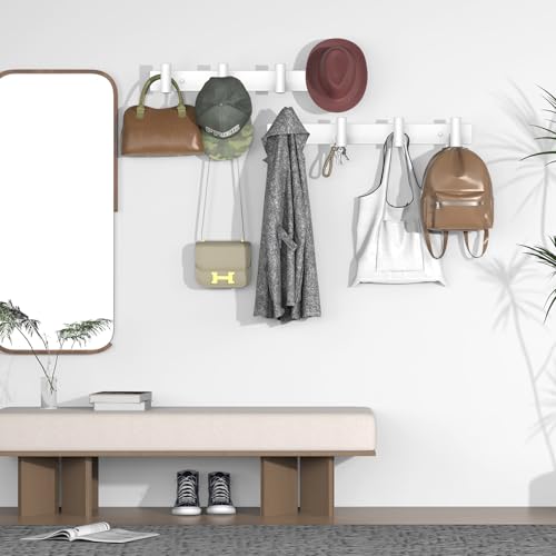 Image of VAEHOLD Hat and Coat Wall Mount Rack - Hooks for Robes, Bags, Keys, and Towels - Bathroom Towel Hanger Organizer (White, inchT inch Shape 4 Hooks 2 Pack)