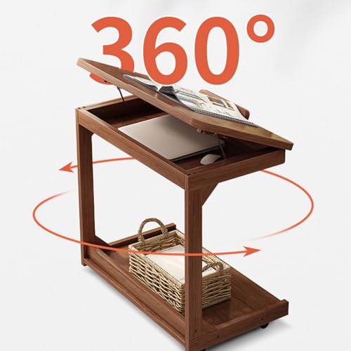 Table de chevet en bois massif avec roulettes et rangement rabattable - 4