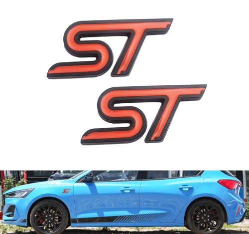 2pcs Metal new ST Car Emblem 3D Racing Decal Sport Turbo Badge Replacement for car (Black Orange)