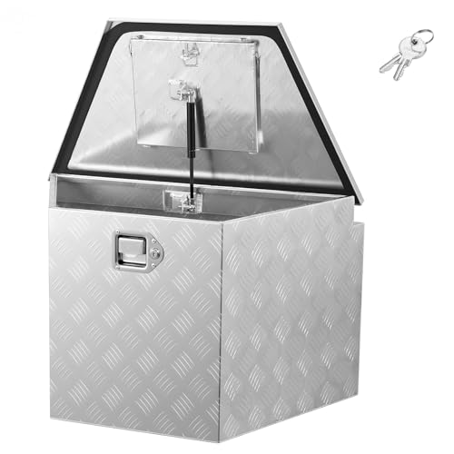 VEVOR Deichselbox Truckbox 838 x 483 x 457 mm aus Aluminium, 50 kg Belastbare Werkzeugaufbewahrungsbox mit Schloss & Schlüsseln, Anhängerbox für Pickup-Ladeflächen Wohnmobile SUVs Geländewagen, Silber