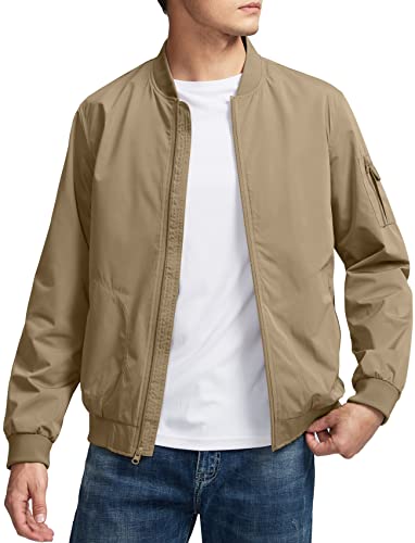 Pudolla Men's Bomber Jackets With 5 Pockets Lightweight Windbreaker Jackets For Men Outwear Casual Jacket Coat For Golf(Deep Khaki Xl) #TOP11