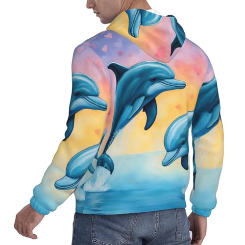 nanger Dolphins In Love Print Men'S Casual Hooded Sweatshirt, Thin Fleece Long Sleeve Hoodie Pullover With Pocket4