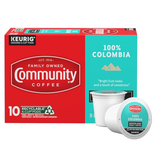 Image of Community Coffee 100% Colombia 10 Count Coffee Pods, Medium-Dark Roast, Compatible with Keurig 2.0 K-Cup Brewers, 10 Count (Pack of 1)