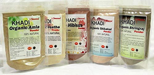 The Choice Khadi Omorose Amla Reetha Bhringraj Shikakai Hibiscus Powder (100 GRAMS EACH) TOTAL 500 GRAMS (BEST COMBO FOR HAIR CONDITIONING)