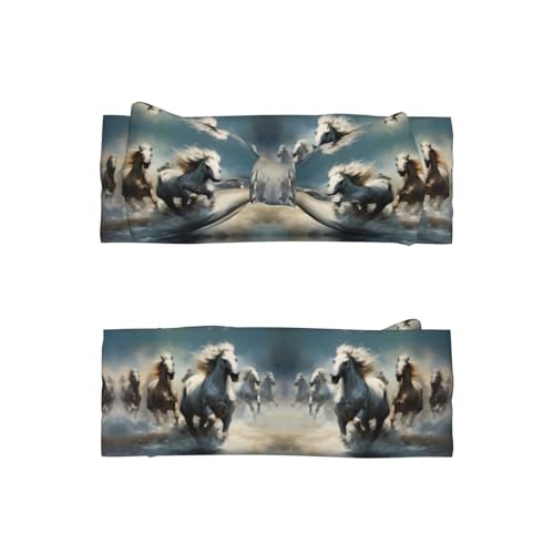 Horses running wild in the river Picture Baby Bow Headband - Super Stretchy Soft Bows Hair Accessories for Newborn Infant Toddlers Kids Girls - Elastic and Skin-Friendly2
