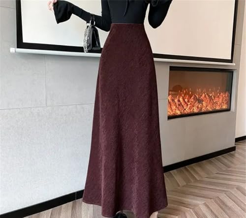Women’s Velvet Mermaid Skirt High Waist Elastic Midi Pleated Autumn Winter Vintage Banquet Skirt2