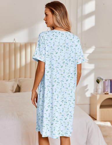 Image of Ekouaer Nightgowns for Women House Dress with Pockets Snap Front House Coat Short Sleeve Duster Moo Moos Sleepwear S-3XL