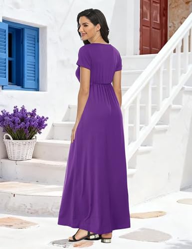 Image of Lacavocor Womens Short Sleeve Maxi Dresses Empire Waist Long Dress
