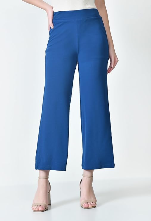 Image of Women's High Waist Straight Fit Trousers,Solid Korean Stretchable Pants for Women, Regular Fit Elastic Waist Full Length Formal Trouser,Casual,Office Wear