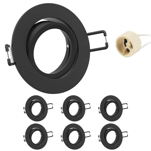 Doughelec Marco Foco Empotrable GU10 Aluminio Negro Orientable Downlight LED Empotrable Ojo de Buey de techo con Portalámparas GU10 68mm Para Lámparas De Led O Halógena, Redondo 60-75mm 230V 6 Pack