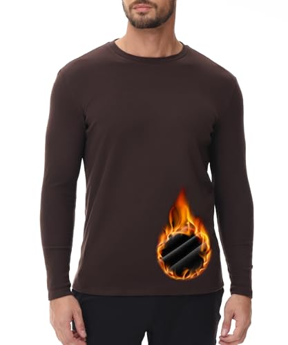 ADOREISM Thermal Underwear Tops for Men Long Sleeve Fleece Lined Base Layer Crew Shirts Regular Fit for Cold Weather