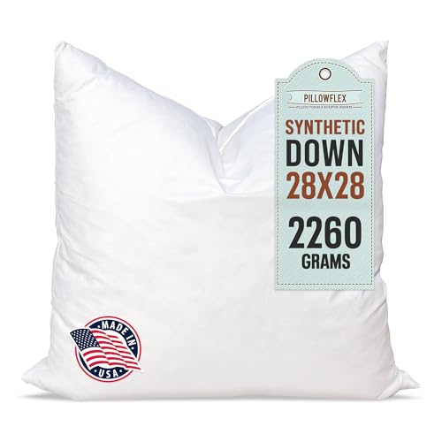 Image of Pillowflex Synthetic Down Pillow Insert 28x28 in - Karate Chop Pillow | Large Square Euro Sham Form, Plush Polyester Cotton Blend, Cloud-Like Comfort, Clump-Resistant Fill, Smooth Elegant Finish