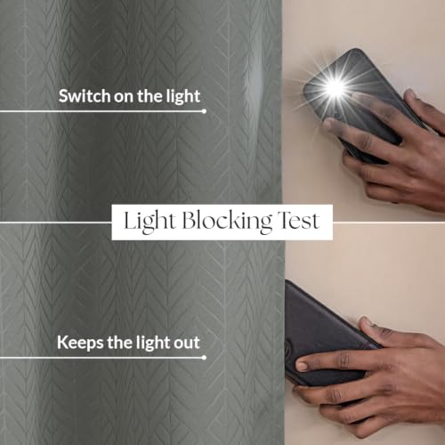 Image of LINENWALAS 100% True Blackout Door Curtains 7 Feet Long Set of 2 | Embossed Herringbone Leaf Design |Room Darkening Curtain | Thermal Insulated Curtains for Living Room, Bedroom (7 Feet, Grey)