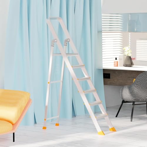 Image of 6 Step Foldable Aluminum Step Ladder with Anti-Slip Steps & Rubber Feet | Heavy-Duty Portable Ladder for Home, Kitchen, Office & Indoor Use (6 Step)
