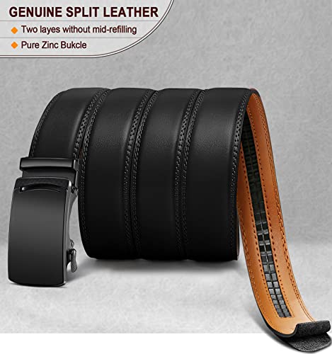 Image of BULLIANT Mens Ratchet Belt, Leather Adjustable Slide Belt For Mens Dress Casual Pant 1 3 /8 inch,Size Adjustable, Black2375, 32 inch-38 inchWaist Adjustable