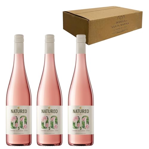 Natureo Rosado 0,0 | Vino Rosado Sin Alcohol | Fresco, Afrutado y Suave | Ideal para Aperitivos y Platos Ligeros | Alternativa Saludable con Menos de 0,0% Alcohol | Pack 3 Botellas 75cl