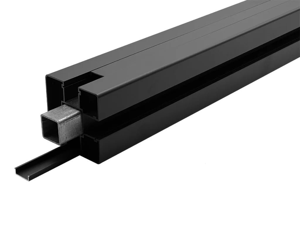 Anthrazit 80x80 mm Aluminium Pfostenset, Pfostenträger und Schrauben inklusive, für WPC Steckzaunsystem, Zaunbohlenpfosten, Eckpfosten, Montageset, Einbetonieren, 180 x 6.8 x 6.8 cm