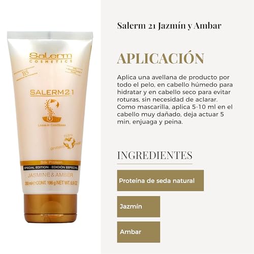 SALERM - Salerm 21 Jazmín y Ambar - 200 ml - Mascarilla y Acondicionador sin Aclarado - Anti Encrespamiento - Reparador Puntas Abiertas - Hidrata en Profundidad - imagen 4