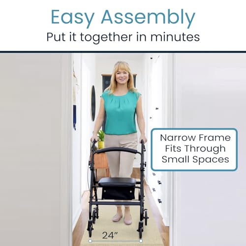 Vive Ultra Lightweight Rollator Walker with Seat - Foldable, Narrow, Rolling Senior Walker for Small Spaces - 4 Wheel Aluminum Adult Easy Drive Aid with Underseat Accessory - Thumbnail 7