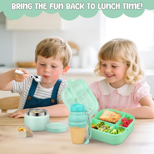 Image of Lunch Box Kids, Girls Lunch Box 5 Compartment Bento Box for Kids with 13oz Soup Thermo, Leak-Proof Lunch Food Container, Thermo Hot Food Jar for Toddler Kids Girls Boys to School