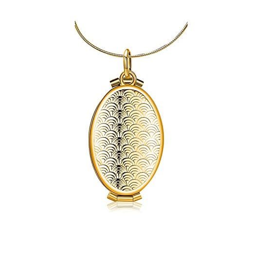 AmDxD Bilder Medaillon zum öffnen mit Kette Oval Schuppe 4 Foto Einsetzbar Damen Herren Hlaksette mit Anhänger Gold