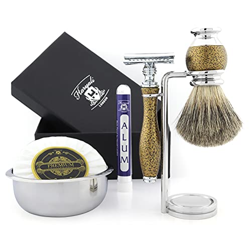 Antique Look Complete Men's Shaving Set >Pure Black Badger Brush, DE Safety (Blades NOT Included),Stand, Bowl & Soap