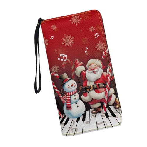 Image of Bulopur Christmas Wallet Purse for Women's Wallet RFID Blocking Credit Card Holder Large Capacity Wristlet Leather Wallets Purse, Santa Claus Snowman Music