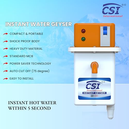 Image of CSI INTERNATIONAL 1L Instant Water Geyser | Portable Electric Water Heater with ABS Shockproof Body, Auto Cut-Off & MCB | Energy-Efficient Geyser for Bathroom, Kitchen & Office Use | 1-Year Warranty