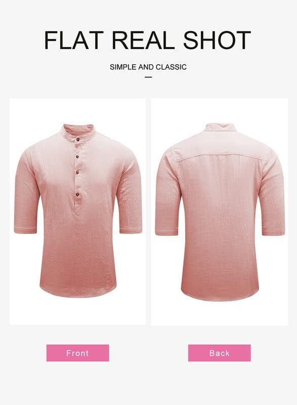 Miniatura 4 de Dokotoo Camisetas casuales de verano para hombre 2023, de manga corta, de algodón, lino, cuello alto, botones, cuello en V, camisas de playa