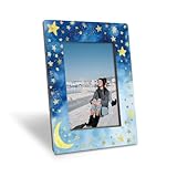 EDQAWN Moon and Stars Picture Frame, Dreamy Blue Night Sky Design Picture Frame for 4x6 Inches Photo, Display on Table Top Desk, Elegant Gold Star Photo Frames, Christmas Gift for Friend and Family