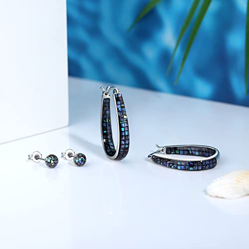 Muyuu Rhodium Plated Oval Inside Out Abalone Shell Hoop Earrings For Women Fashion Jewelry Gift #TOP5