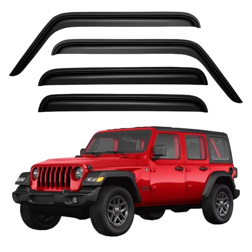 Image of Window Visors Rain Guards Shield for 2007-2018 Jeep Wrangler, Out-Channel Window Vent Wind Deflectors Visors Shades for 07-18 Wrangler JK