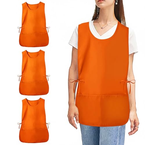 Eupholium Smock Apron Cobbler Apron with Side Ties and 2 Deep Pockets Unisex Apron for work kitchen (Orange)