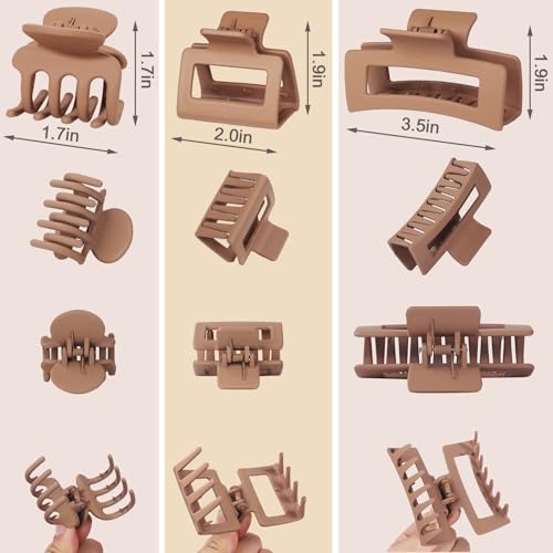 Ultimate 12-Piece Hair Claw Clip Set for Women - Versatile Small, Medium, and Large Clips for All Hair Types - Stylish Hair Accessories in Brown - Image 3