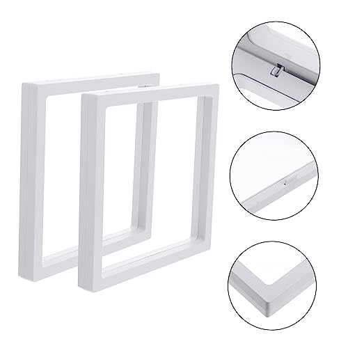 ULDIGI 2pcs Floating Frame Jewelry Display Holder Transparent Box for Medals Coins and Collectibles Easy Push Open Design White - Image 2