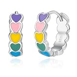 Silver Hoop Earrings for Women Girls, Hypoallergenic 925 Sterling Silver Chunky Hoop Earrings Cute Colorful Heart Thick Huggie Hoop Earring for Little Teen Girls Sensitive Ears