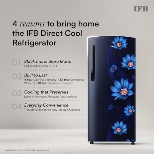 Image of IFB 187L 2 Star Direct-Cool Single Door Refrigerator with 30 Hrs Cooling Retention, Big Vegetable Box, XL Bottle Bin & 4 Year Super Warranty (2026, IFBDC-213BXBWE, Wild Flower Blue)