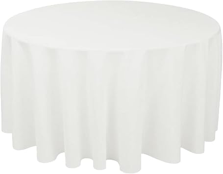Sparkles Make It Special 10-pcs 132" Inch Round Polyester Cloth Fabric Linen Tablecloth - Wedding Reception Restaurant Banquet Party - Machine Washable - White