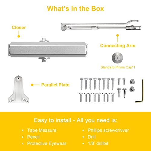 Commercial Door Closer 5016 -Adjustable Grade 1 Commercial Standard Automatic Door Closing And Noiseless, Suitable For Commercial Doors- Medium Traffic Areas - Fitting Instructions Ul Listed #TOP3