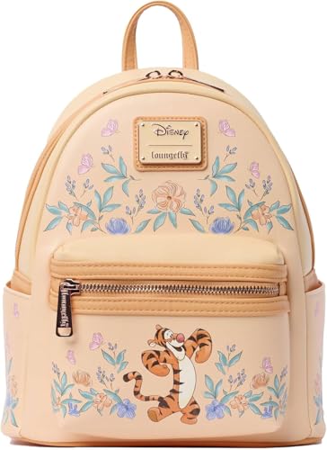 Loungefly Tigger Mini Backpack Handbag Floral Print Double Strap Shoulder Bag (Peach, Tigger)